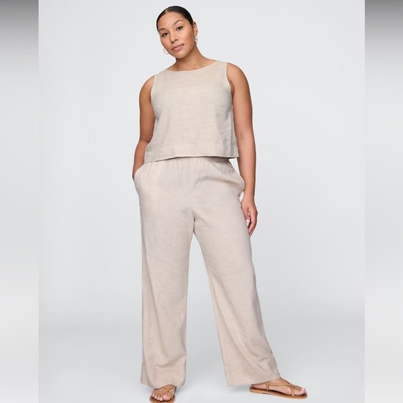 GAP Pants - GAP Linen-Blend Pull-On Wide-Leg Pants Tan Tall XL 713975